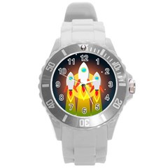 Rocket Take Off Missiles Cosmos Round Plastic Sport Watch (l) by Salman4z