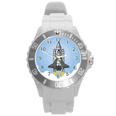 Rocket Shuttle Spaceship Science Round Plastic Sport Watch (l) by Salman4z