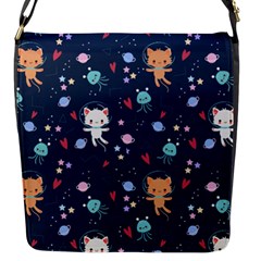 Cute Astronaut Cat With Star Galaxy Elements Seamless Pattern Flap Closure Messenger Bag (s) by Salman4z