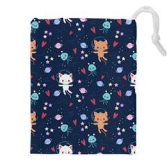 Cute Astronaut Cat With Star Galaxy Elements Seamless Pattern Drawstring Pouch (5xl)