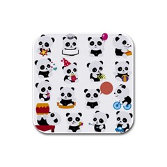 Playing Panda Cartoon Rubber Square Coaster (4 Pack) by Salman4z