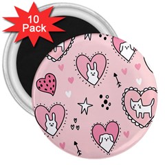 Cartoon Cute Valentines Day Doodle Heart Love Flower Seamless Pattern Vector 3  Magnets (10 Pack)  by Salman4z