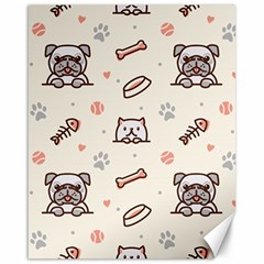 Pug Dog Cat With Bone Fish Bones Paw Prints Ball Seamless Pattern Vector Background Canvas 16  X 20  by Salman4z