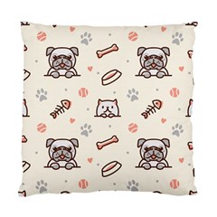 Pug Dog Cat With Bone Fish Bones Paw Prints Ball Seamless Pattern Vector Background Standard Cushion Case (one Side) by Salman4z