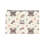 Pug Dog Cat With Bone Fish Bones Paw Prints Ball Seamless Pattern Vector Background Cosmetic Bag (Large) Front