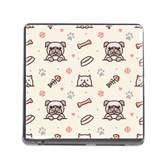 Pug Dog Cat With Bone Fish Bones Paw Prints Ball Seamless Pattern Vector Background Memory Card Reader (square 5 Slot) by Salman4z