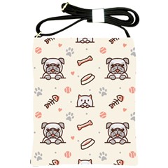 Pug Dog Cat With Bone Fish Bones Paw Prints Ball Seamless Pattern Vector Background Shoulder Sling Bag by Salman4z