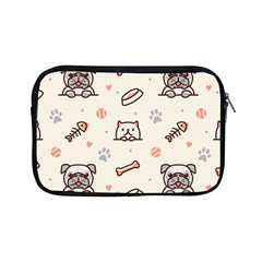 Pug Dog Cat With Bone Fish Bones Paw Prints Ball Seamless Pattern Vector Background Apple Ipad Mini Zipper Cases by Salman4z