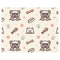 Pug Dog Cat With Bone Fish Bones Paw Prints Ball Seamless Pattern Vector Background Premium Plush Fleece Blanket (medium) by Salman4z