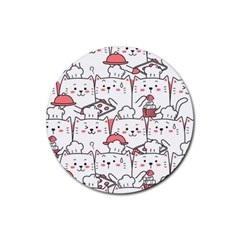 Cute Cat Chef Cooking Seamless Pattern Cartoon Rubber Round Coaster (4 Pack) by Salman4z