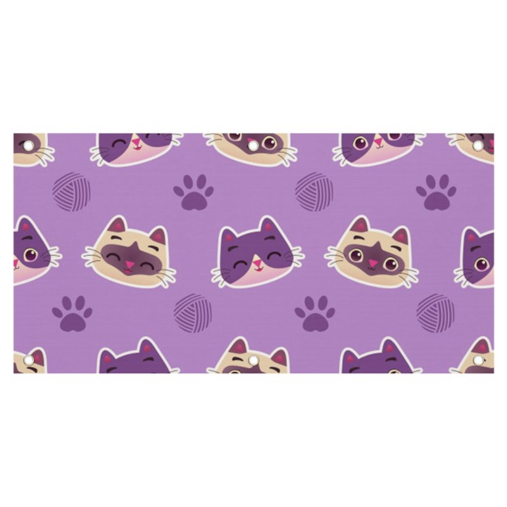 Cute Colorful Cat Kitten With Paw Yarn Ball Seamless Pattern Banner and Sign 4  x 2 