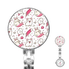 Cute Animal Seamless Pattern Kawaii Doodle Style Stainless Steel Nurses Watch by Salman4z