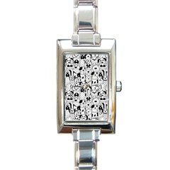 Seamless-pattern-with-black-white-doodle-dogs Rectangle Italian Charm Watch