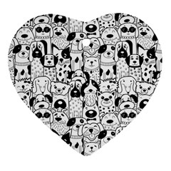 Seamless-pattern-with-black-white-doodle-dogs Heart Ornament (Two Sides)