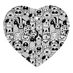 Seamless-pattern-with-black-white-doodle-dogs Heart Ornament (Two Sides) Front