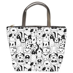 Seamless-pattern-with-black-white-doodle-dogs Bucket Bag