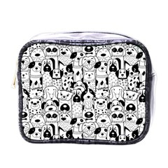 Seamless-pattern-with-black-white-doodle-dogs Mini Toiletries Bag (One Side)