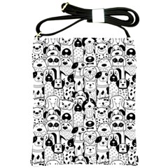 Seamless-pattern-with-black-white-doodle-dogs Shoulder Sling Bag