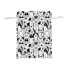 Seamless-pattern-with-black-white-doodle-dogs Lightweight Drawstring Pouch (L)