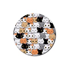 Cute-cat-kitten-cartoon-doodle-seamless-pattern Rubber Round Coaster (4 Pack) by Salman4z