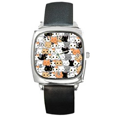 Cute-cat-kitten-cartoon-doodle-seamless-pattern Square Metal Watch by Salman4z