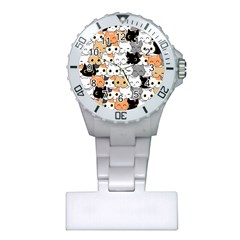 Cute-cat-kitten-cartoon-doodle-seamless-pattern Plastic Nurses Watch by Salman4z