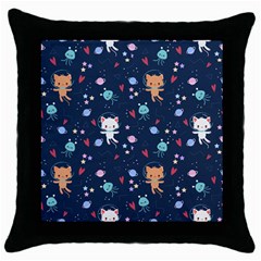 Cute-astronaut-cat-with-star-galaxy-elements-seamless-pattern Throw Pillow Case (black) by Salman4z