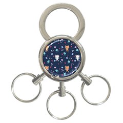 Cute-astronaut-cat-with-star-galaxy-elements-seamless-pattern 3-ring Key Chain