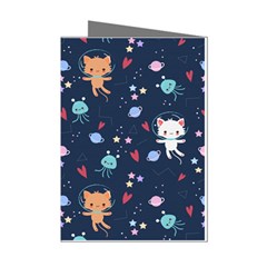 Cute-astronaut-cat-with-star-galaxy-elements-seamless-pattern Mini Greeting Cards (pkg Of 8) by Salman4z