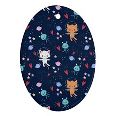 Cute-astronaut-cat-with-star-galaxy-elements-seamless-pattern Oval Ornament (two Sides) by Salman4z