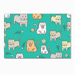 Seamless-pattern-cute-cat-cartoon-with-hand-drawn-style Postcards 5  X 7  (pkg Of 10) by Salman4z