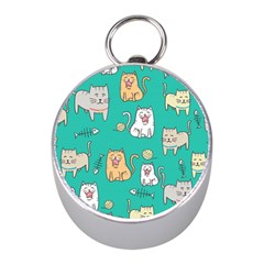 Seamless-pattern-cute-cat-cartoon-with-hand-drawn-style Mini Silver Compasses by Salman4z