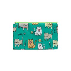 Seamless-pattern-cute-cat-cartoon-with-hand-drawn-style Cosmetic Bag (xs) by Salman4z