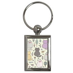 Funny Cartoon Cats Seamless Pattern Key Chain (rectangle) by Salman4z