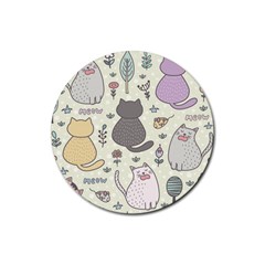 Funny Cartoon Cats Seamless Pattern Rubber Coaster (round) by Salman4z