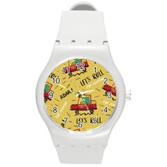 Childish-seamless-pattern-with-dino-driver Round Plastic Sport Watch (m) by Salman4z