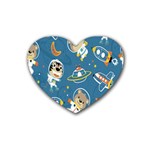 Seamless-pattern-funny-astronaut-outer-space-transportation Rubber Heart Coaster (4 pack) Front