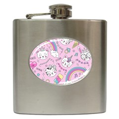 Beautiful-cute-animals-pattern-pink Hip Flask (6 Oz) by Salman4z