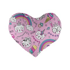 Beautiful-cute-animals-pattern-pink Standard 16  Premium Flano Heart Shape Cushions by Salman4z