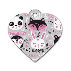 Big-set-with-cute-cartoon-animals-bear-panda-bunny-penguin-cat-fox Dog Tag Heart (two Sides) by Salman4z