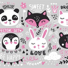 Big-set-with-cute-cartoon-animals-bear-panda-bunny-penguin-cat-fox Play Mat (square) by Salman4z