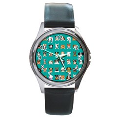 Different-type-vector-cartoon-dog-faces Round Metal Watch by Salman4z