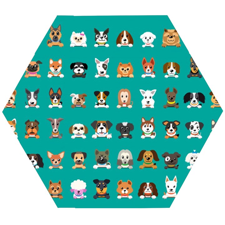Different-type-vector-cartoon-dog-faces Wooden Puzzle Hexagon