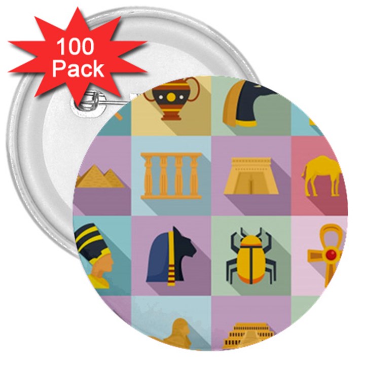 Egypt-icons-set-flat-style 3  Buttons (100 pack) 