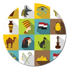 Egypt-travel-items-icons-set-flat-style Magnet 5  (round) by Salman4z