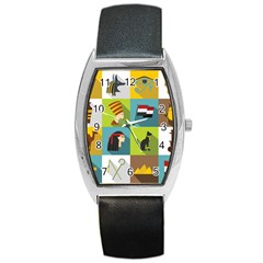 Egypt-travel-items-icons-set-flat-style Barrel Style Metal Watch by Salman4z