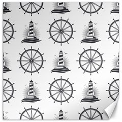 Marine Nautical Seamless Pattern With Vintage Lighthouse Wheel Canvas 12  X 12  by Salman4z