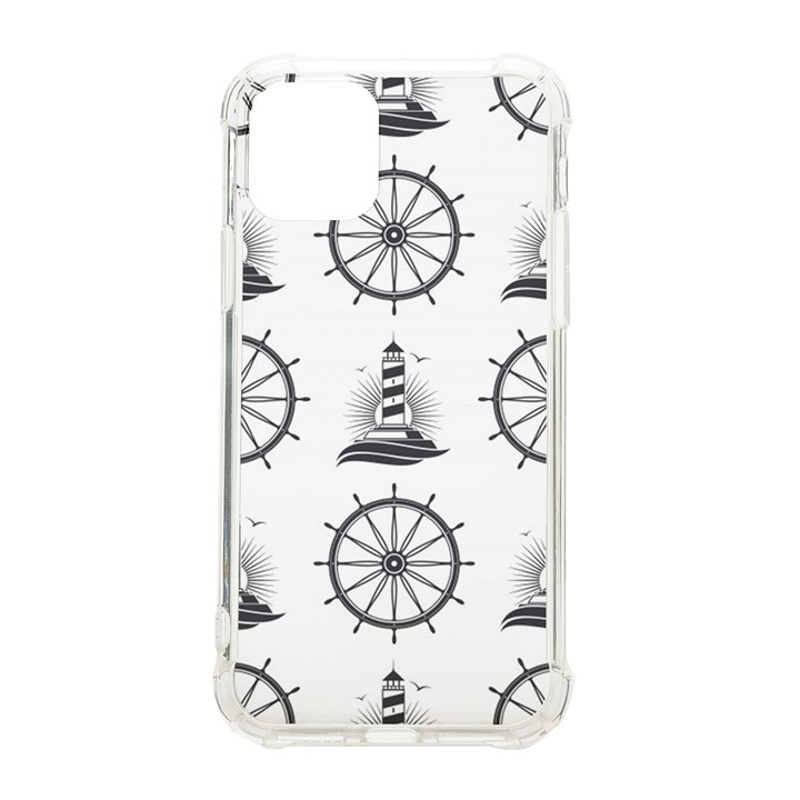 Marine Nautical Seamless Pattern With Vintage Lighthouse Wheel iPhone 11 Pro 5.8 Inch TPU UV Print Case