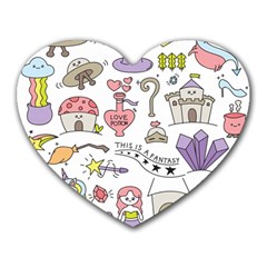 Fantasy-things-doodle-style-vector-illustration Heart Mousepad by Salman4z