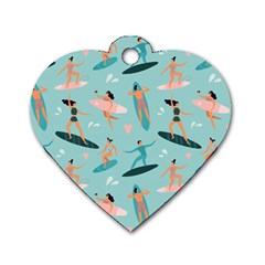 Beach-surfing-surfers-with-surfboards-surfer-rides-wave-summer-outdoors-surfboards-seamless-pattern- Dog Tag Heart (one Side) by Salman4z